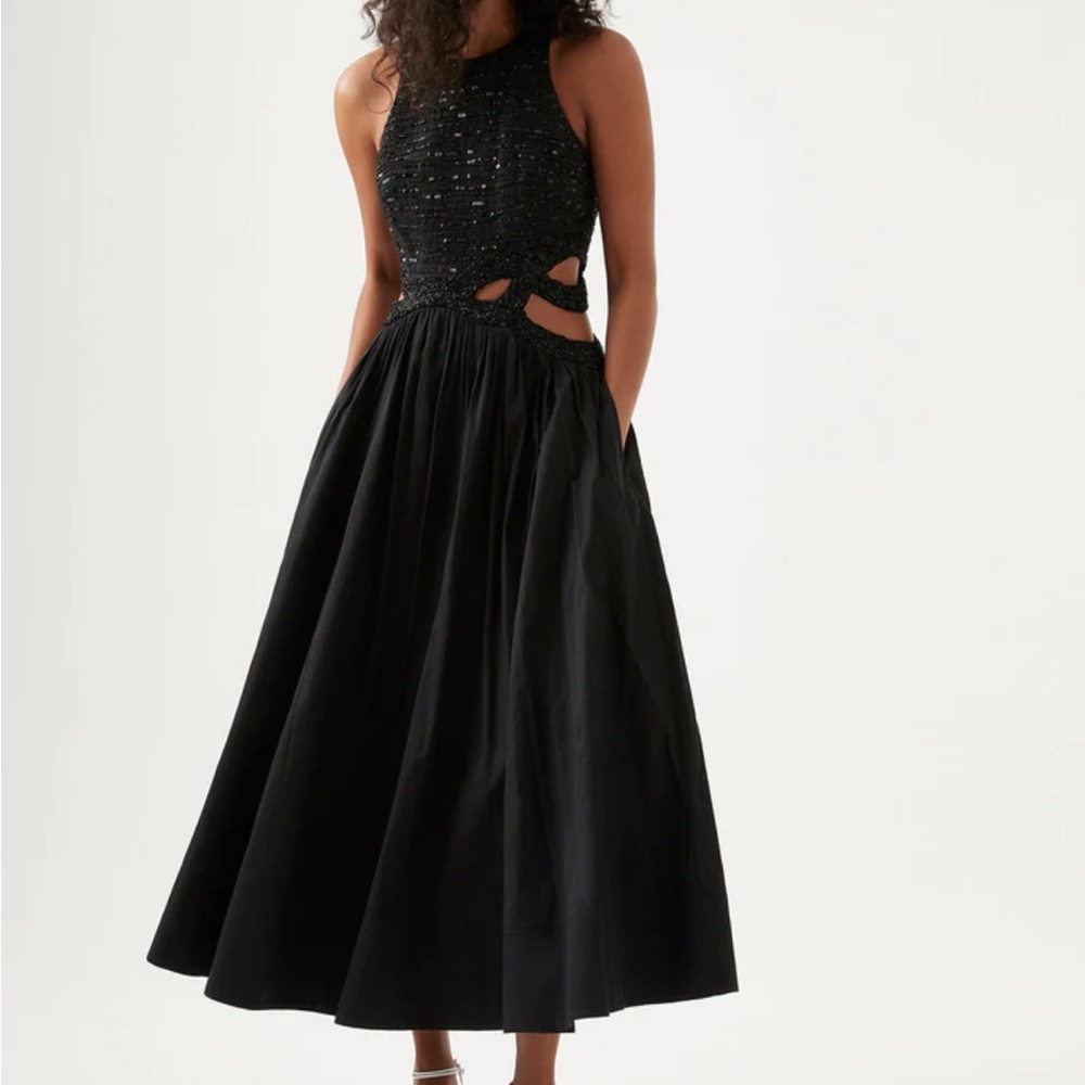 New Catara Sequin Sateen Cut-Out Midi-Dress